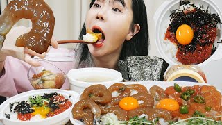 Marinated shrimp + salmon + crab in Korean home food-styled Mukbang!