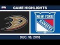 NHL Highlights | Ducks vs. Rangers - Dec 18, 2018