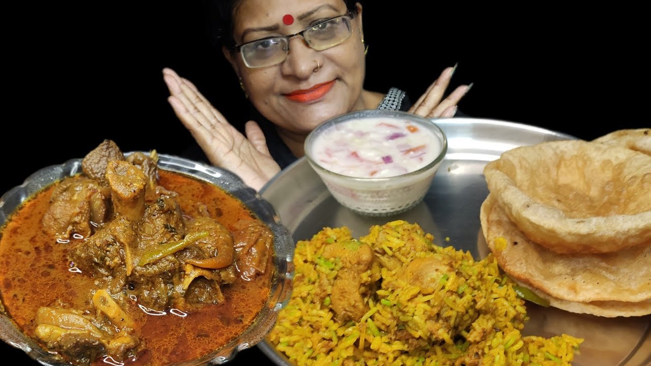 ODIA EATING SHOW CHICKEN BIRYANI+PURI+🌶️🔥MUTTON CURRY+RAITA 🏠MADE YouTube