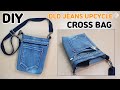 DIY Old jeans Recycle into Crossbody Bag/ Upcycle craft/ Old jeans bag ideas/ sewing tutorial