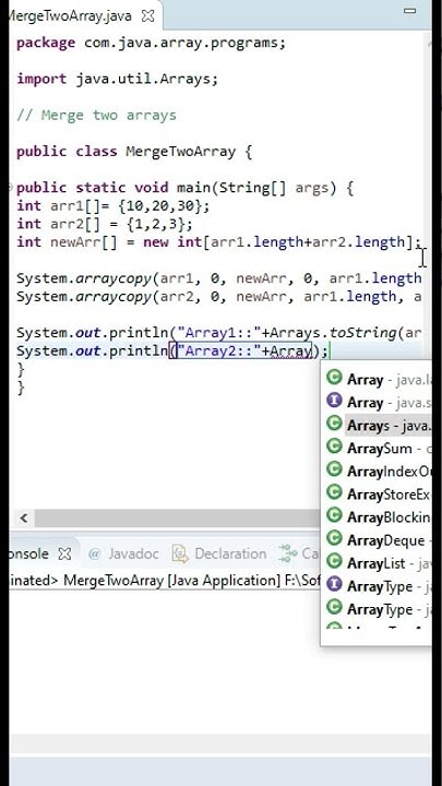 Merge Two Arrays in java | Merge two arrays 🤔🤔👉#shorts #youtubeshorts # ...