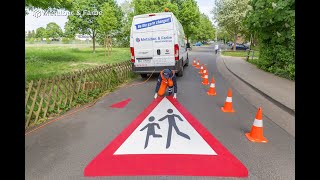 Preformed thermoplastic horizontal road marking made with Preform TCG, in Hanau - Germany