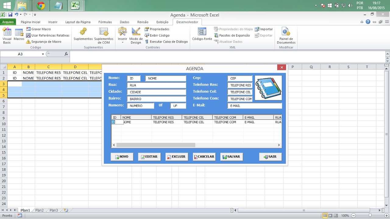 1 170 video aula agenda com endere 231 o em formul 225 rio vba excel excel agenda