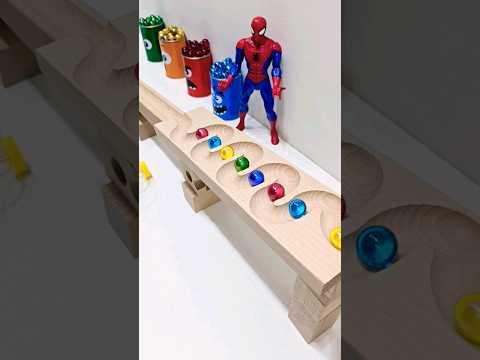 Marble Run ASMR 🌈 With Haba Wave Slope Wooden  and Cuboro Colorful Marbles and Spider-Man #shorts