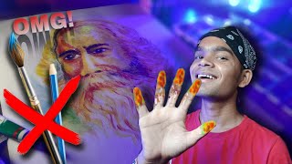 Painting with fingers challenge 🔥 RavindraNath Tagore painting | Rabindranath Tagore Drawing #art screenshot 2