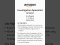 "Amazon Mega Hiring 2025 🔥 Investigation Specialist |Any Degree |Hyderabad Job Alert!"#amazon#shorts