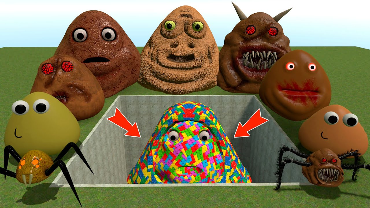 ALL NORMAL 3D POU BOU'S REVENGE Monsters VS LEGO POU SQUID in BIG HOLE in Garry's Mod