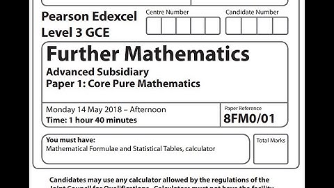 AS Core Pure 2018 Pearson Edexcel Further maths