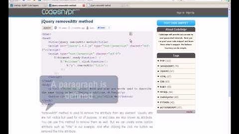 JQUERY Tutorial : jQuery removeAttr method