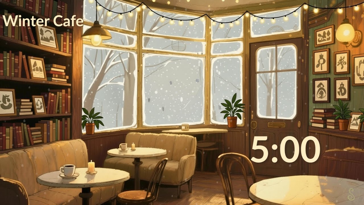5 Minute Winter Café Timer ⏱️ Cozy Coffee Shop Ambience + Soft Jazz ...