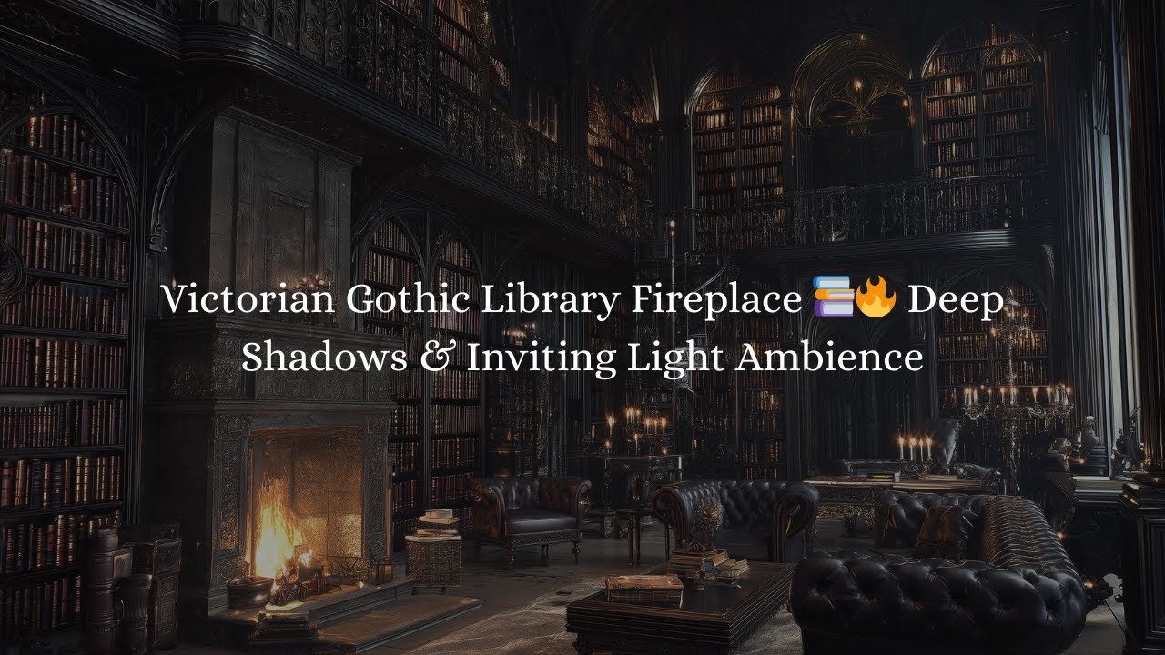 Victorian Gothic Library Fireplace 📚🔥 Deep Shadows & Inviting Light Ambience