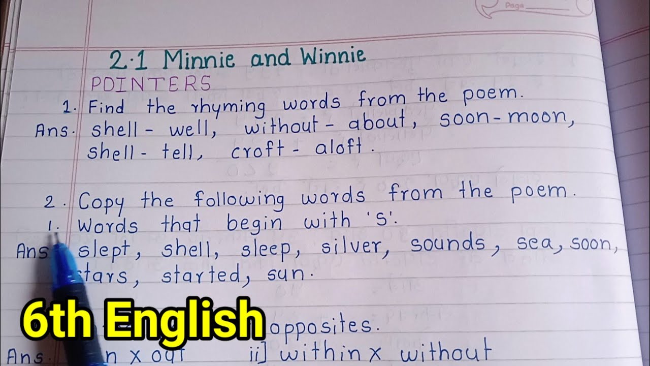 2.1 Minnie and Winnie questions and answers pointers class 6 english ...