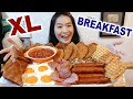 BIG BREAKFAST CHALLENGE!! Fried Bacon & Eggs, Sausages, Baked Beans | Mukbang w/ Asmr Eating Sounds