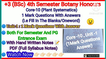+3 BSc 4th Semester Botany Core-10 (Plant Systematics) 1Mark Question With Answers | Unit-1 |