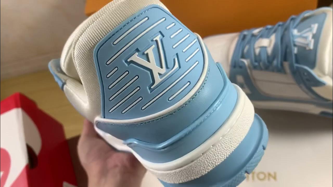 2022 New Louis Vuitton Trainer Sneaker Low White Sky Blue Unboxing