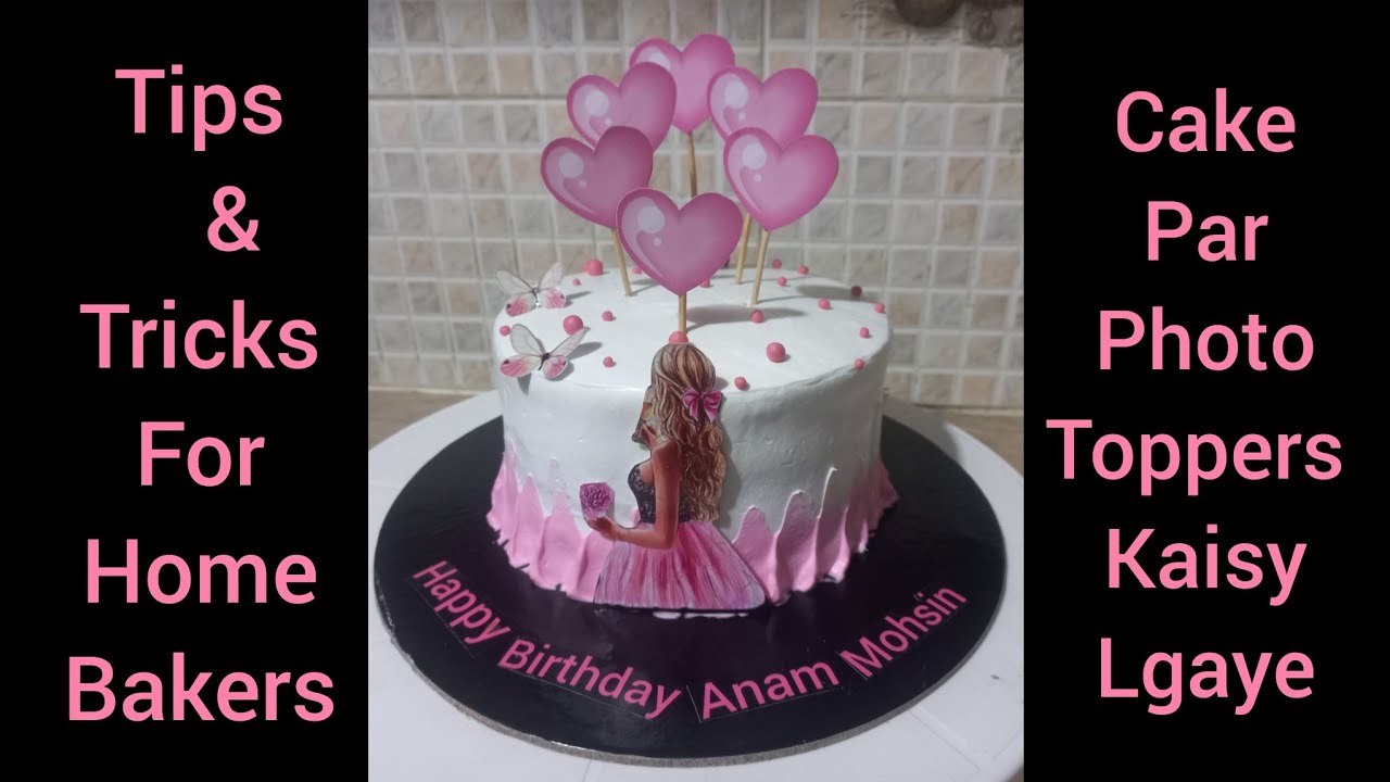 how to attach non edible paper photo on whippe cream cake/how to paste toppers on whipped cream cake