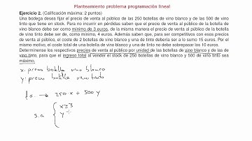 Planteamiento problema programación lineal (modelo EvAU 2018)