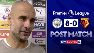 Pep Guardiola Reacts To Manchester Citys 8-0 Win Over Watford Post Match