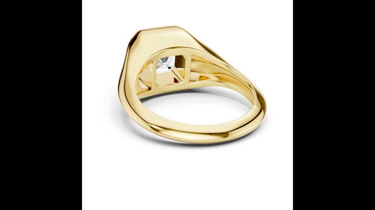 Asscher Cut Solitaire Diamond Bezel Set Signet Ring