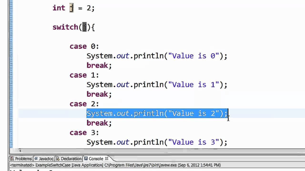 java switch case assignment