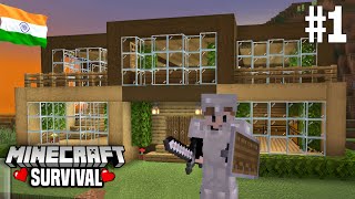 Minecraft PE 🔥 Survival series EP - 1 in Hindi 1.20 | Made Survival house & Iron Armor & tools 🤩