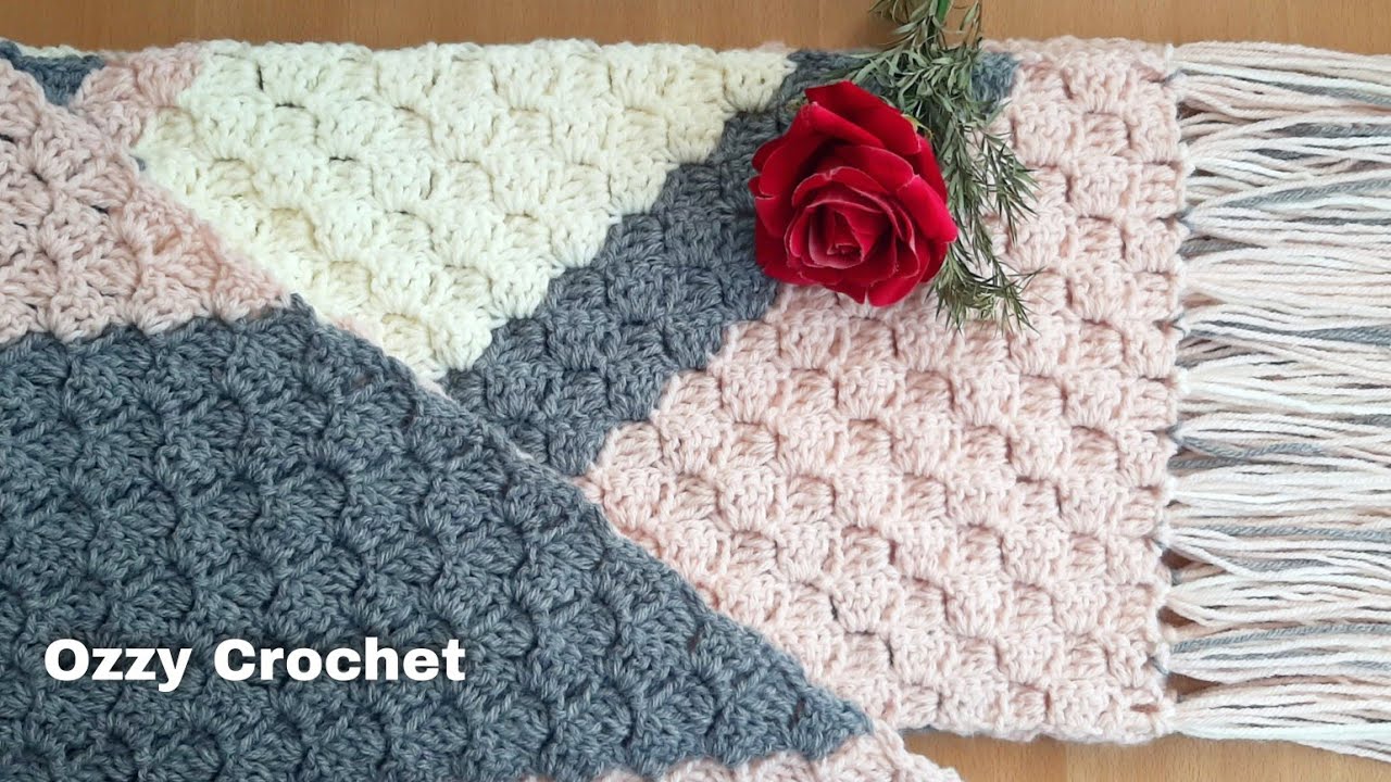 Шарф крючком столбиками С2С - подробное объяснение для начинающих