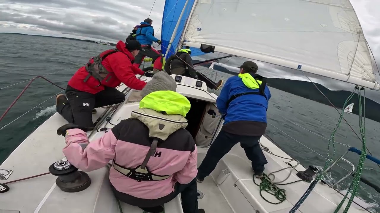 Racing Hravn GIRTS 2025 high wind sailing blown halyard spinnaker J109 sailboat racing peter hallett