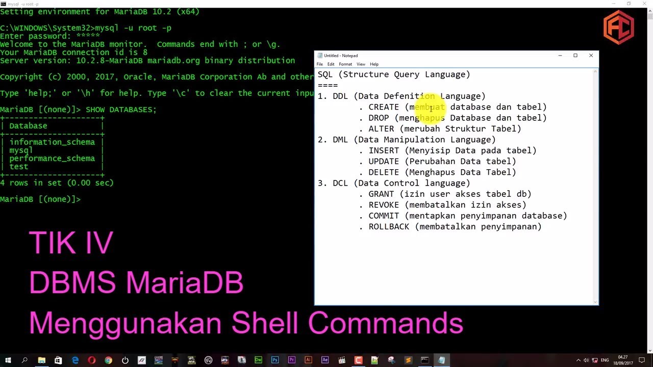 MENGGUNAKAN SHELL DBMS DENGAN MARIADB Part I - YouTube