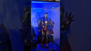 Battle-damaged Iron Man in a about to kick ass pose. Acrylic display box on random light display.