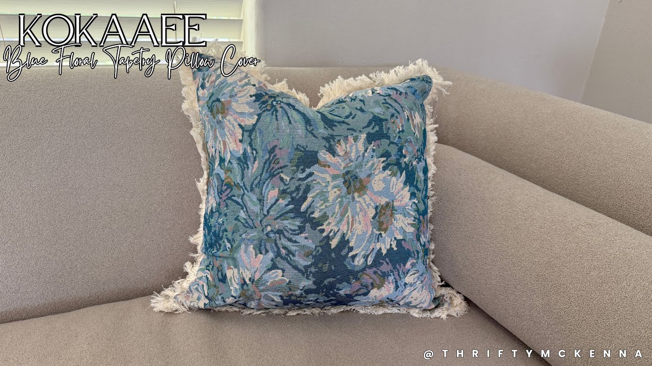 Kokaaee Blue Floral Tapetry Pillow Cover