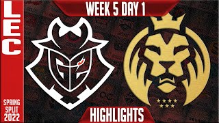 G2 vs MAD Highlights | LEC Spring 2022 W5D1 | G2 Esports vs MAD Lions