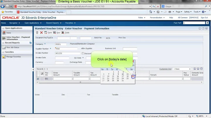 Entering a Basic Voucher - JDE E1 91 - Accounts Payable