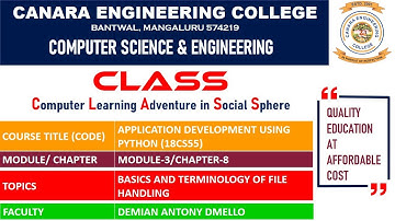 VTU ADP (18CS55) Python Programming: Reading and Writing Files (M3 L3)