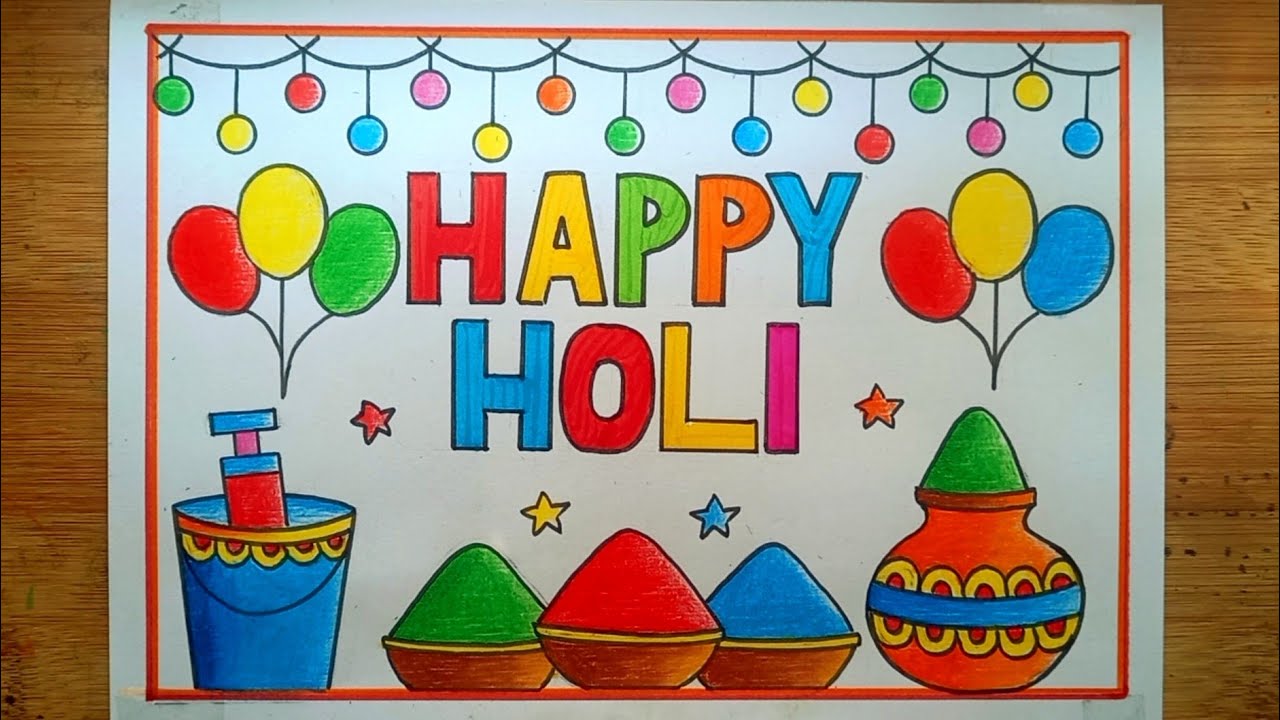 Holi Drawing Easy/Happy Holi Drawing/Holi Card Drawing Easy Steps/How To Draw Holi Festival Drawing