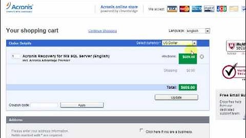 How to use coupon code for Acronis Recovery for MS SQL Server.
