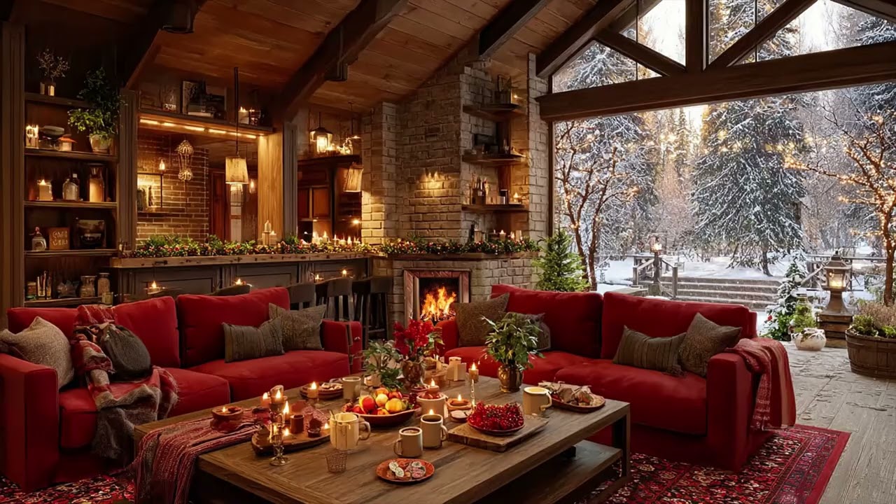 Peaceful Cabin Ambience 🌨️ Soft Piano Music & Fireplace Warmth for Stress Relief