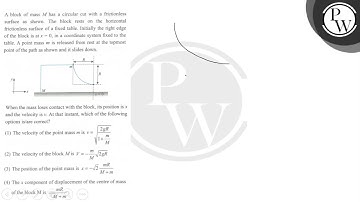 A block of mass \( M \) has a circular cut with a frictionless surf...