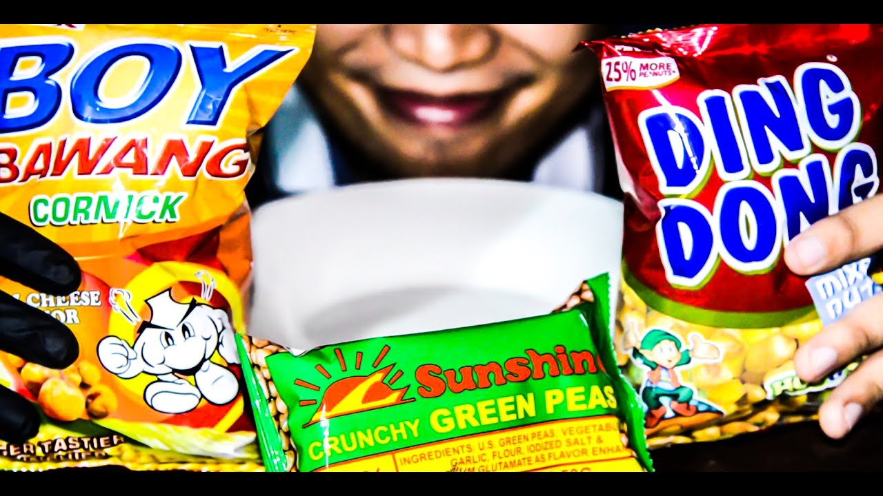 ASMR Filipino Junk Foods "Sunshine Crunchy Green Peas, Boy Bawang Chili