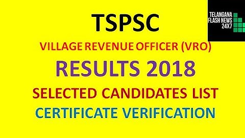 TSPSC VRO RESULT NOTIFICATION | SELECTED CANDIDATES LIST| CERTIFICATE VERIFICATION|