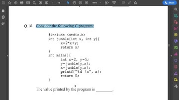 GATE 2019 Q28, C Programming 1 mark, Value printed by program