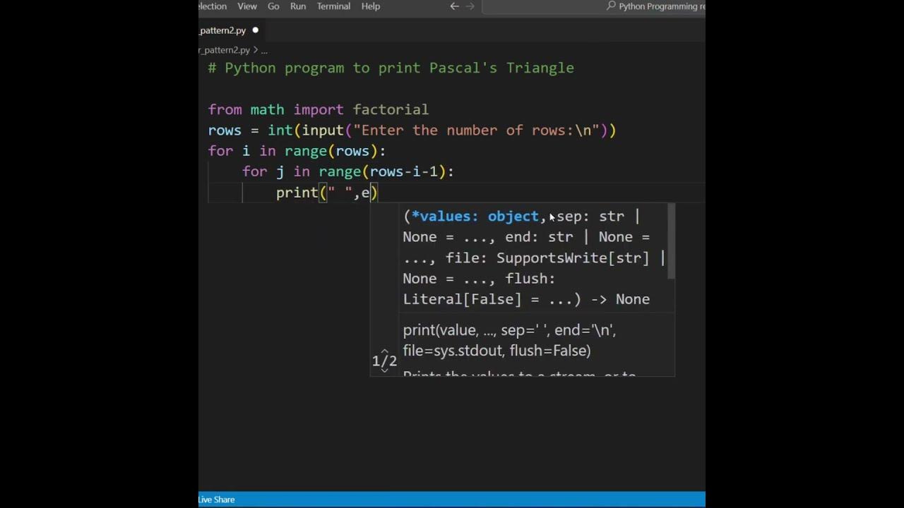 Draw Pascal's Triangle Pattern in Python | #shorts #python - YouTube