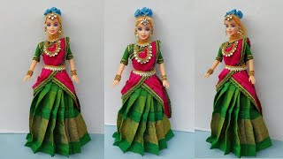 Half saree drape for Barbie Doll with jewelry|| Barbie Doll dress and jewellery making tutorial