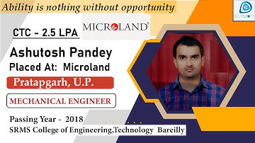 Congrats, Ashutosh |Selected in MICROLAND| 2.5 LPA | MECHANICAL ENGINEER, PoY 2018| Pratapgarh, U.P.