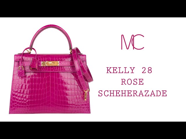 Sold at Auction: HERMES KELLY 28 IN SELLIER ROSE SCHEHERAZADE CROCODILE