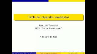 Tabla de integrales inmediatas
