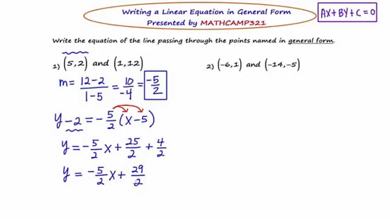 MathCamp321 Algebra 2 Linear Equations in General Form