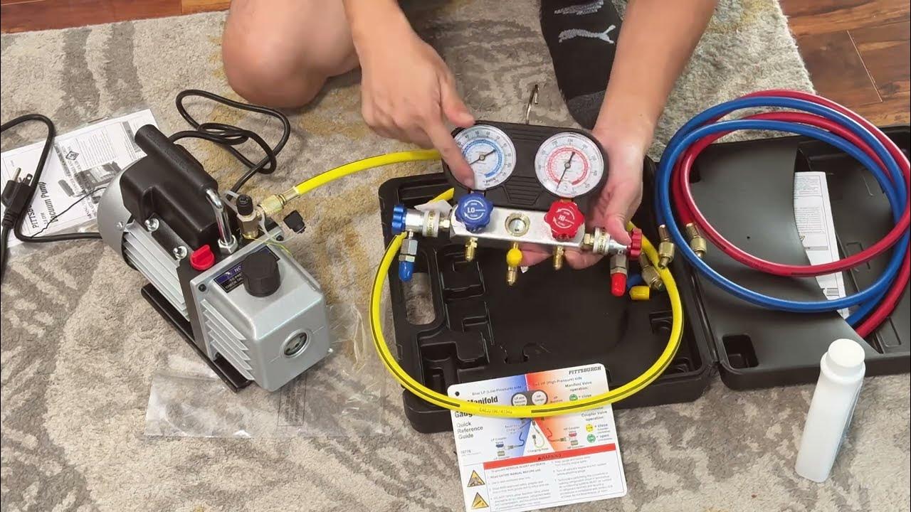 Ford Mustang R134a AC Recharge Using HFT Pittsburgh 3Port AC Manifold