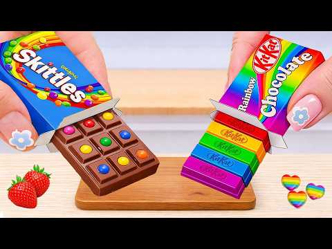 Miniature Rainbow Cake Decorating 🍫🌈 ASMR Perfect Rainbow Chocolate KITKAT Cake with Skittles