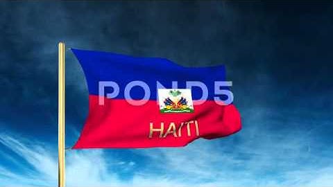 Haiti Flag Slider Style With Title. Waving In The Wind With Cloud Background