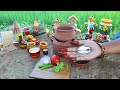 Miniature fish curry cooking  tiny food in matti kundalu  wee toy dishes